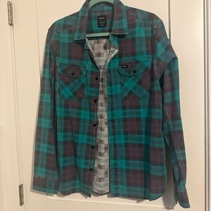 NWT RVCA Teal and Gray Checkered Shirt